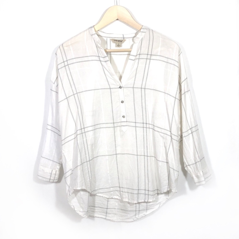 S Lucky Brand White Half Button Up Patterned Top